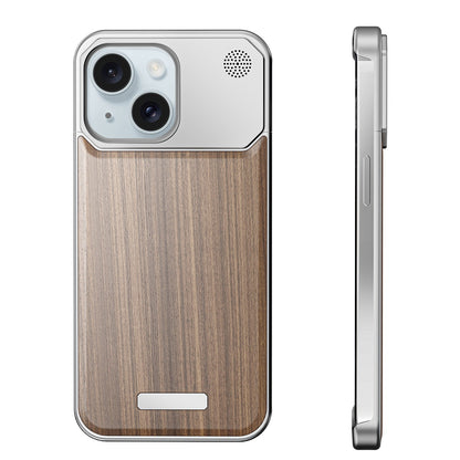 ELECTROPRIME For iPhone 15 Aluminum Alloy Aromatherapy Wood Grain Phone Case(Grey)