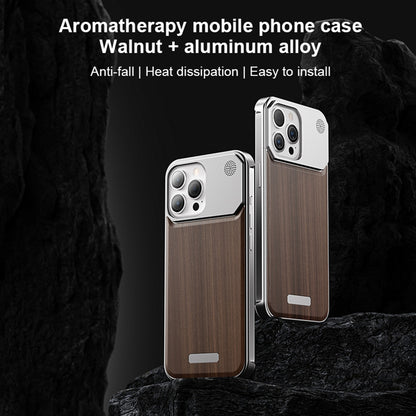 ELECTROPRIME For iPhone 15 Aluminum Alloy Aromatherapy Wood Grain Phone Case(Grey)
