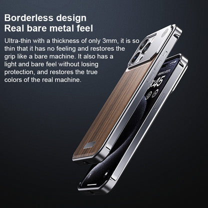 ELECTROPRIME For iPhone 15 Aluminum Alloy Aromatherapy Wood Grain Phone Case(Grey)