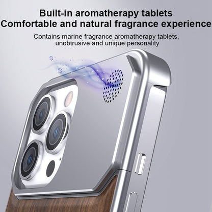 ELECTROPRIME For iPhone 15 Aluminum Alloy Aromatherapy Wood Grain Phone Case(Grey)