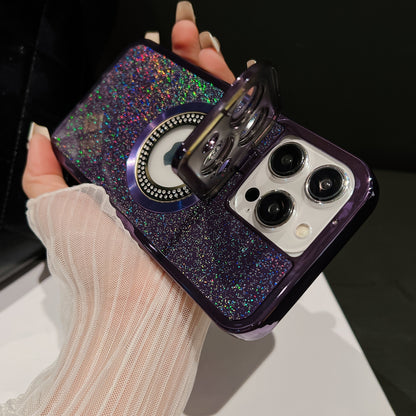 ELECTROPRIME For iPhone 15 Starry Glitter MagSafe Lens Holder Phone Case(Purple)