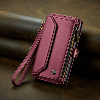 ELECTROPRIME For iPhone 15 Plus CaseMe C36 Card Slots Zipper Wallet RFID Anti-theft Leather Phone Case(Wine Red)