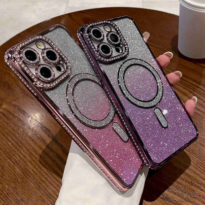 ELECTROPRIME For iPhone 15 Plus Diamond Gradient Glitter Plated MagSafe Phone Case(Purple)