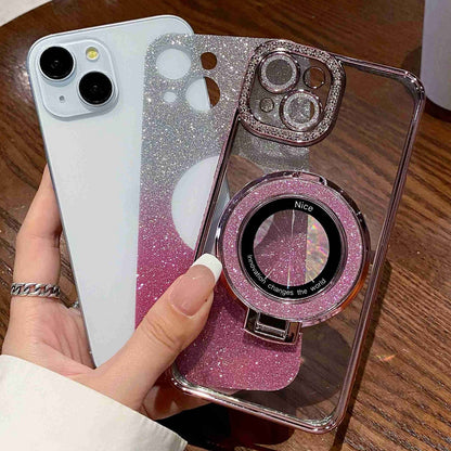 ELECTROPRIME For iPhone 15 Plus Gradient Glitter Diamond Plated Holder Magsafe Phone Case(Black)