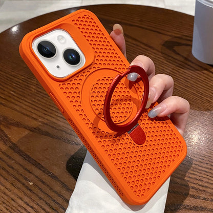 ELECTROPRIME For iPhone 15 Hollow Cooling Magsafe Phone Case with Holder(Orange)
