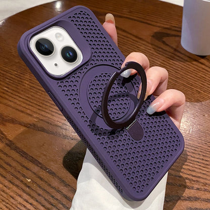 ELECTROPRIME For iPhone 15 Hollow Cooling Magsafe Phone Case with Holder(Purple)