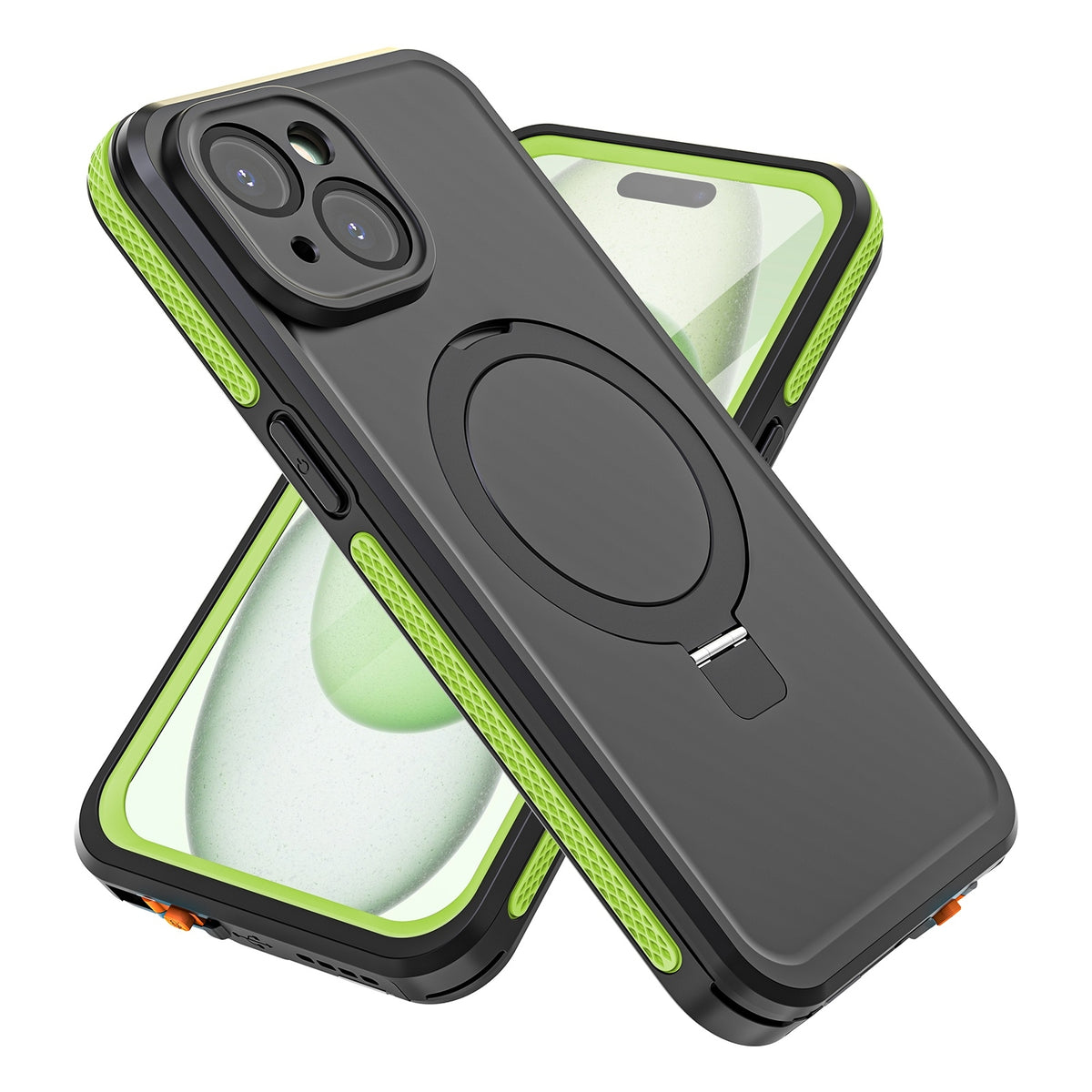 ELECTROPRIME For iPhone 15 RedPepper IP68 Waterproof MagSafe Magnetic Holder Phone Case(Yellow Green)