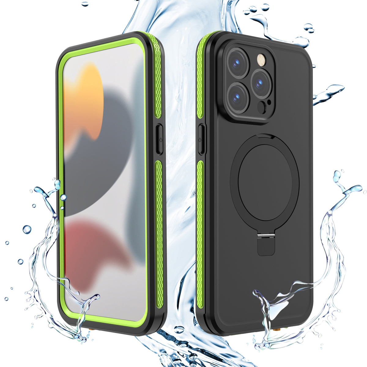 ELECTROPRIME For iPhone 15 RedPepper IP68 Waterproof MagSafe Magnetic Holder Phone Case(Yellow Green)
