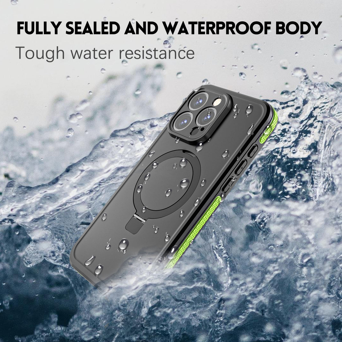 ELECTROPRIME For iPhone 15 RedPepper IP68 Waterproof MagSafe Magnetic Holder Phone Case(Yellow Green)