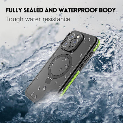 ELECTROPRIME For iPhone 15 RedPepper IP68 Waterproof MagSafe Magnetic Holder Phone Case(Yellow Green)