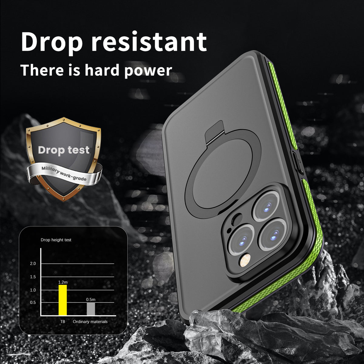 ELECTROPRIME For iPhone 15 RedPepper IP68 Waterproof MagSafe Magnetic Holder Phone Case(Yellow Green)