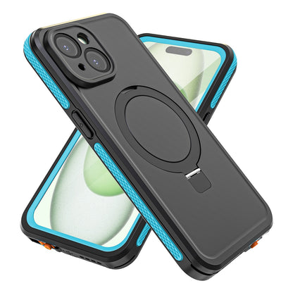 ELECTROPRIME For iPhone 15 RedPepper IP68 Waterproof MagSafe Magnetic Holder Phone Case(Light Blue)