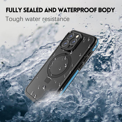 ELECTROPRIME For iPhone 15 RedPepper IP68 Waterproof MagSafe Magnetic Holder Phone Case(Light Blue)