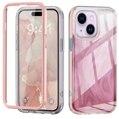 ELECTROPRIME For iPhone 15 Plus IMD Gradient Feather PC Hybrid TPU Phone Case(Light Pink)