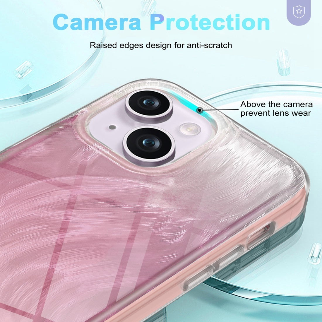 ELECTROPRIME For iPhone 15 Plus IMD Gradient Feather PC Hybrid TPU Phone Case(Light Pink)