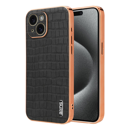 ELECTROPRIME For iPhone 15 Plus AZNS Electroplated Frame Crocodile Texture Full Coverage Phone Case(Black)
