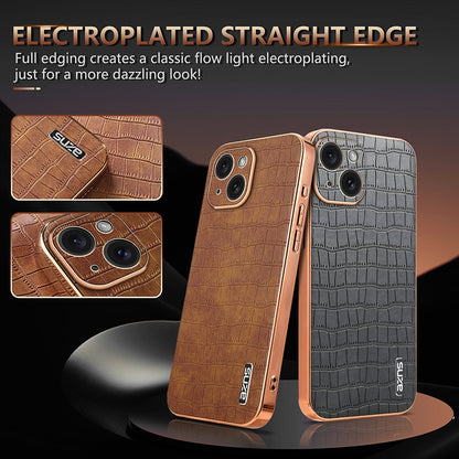 ELECTROPRIME For iPhone 15 Plus AZNS Electroplated Frame Crocodile Texture Full Coverage Phone Case(Black)