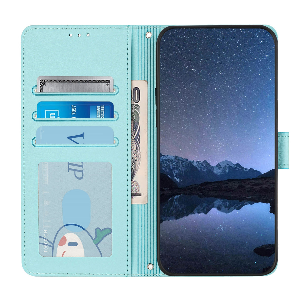 ELECTROPRIME For iPhone 15 Cat Rat Embossed Pattern RFID PU Phone Case with Wrist Strap(Mint Green)