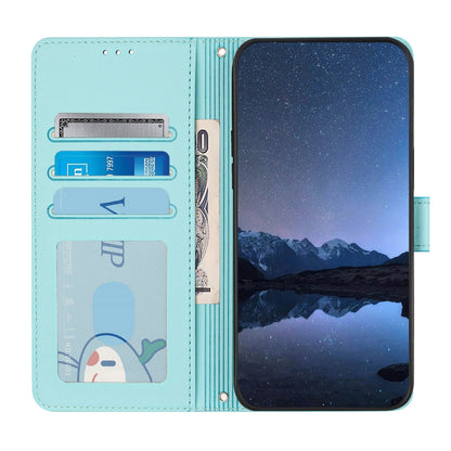 ELECTROPRIME For iPhone 15 Cat Rat Embossed Pattern RFID PU Phone Case with Wrist Strap(Mint Green)