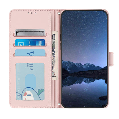 ELECTROPRIME For iPhone 15 Cat Rat Embossed Pattern RFID PU Phone Case with Wrist Strap(Pink)
