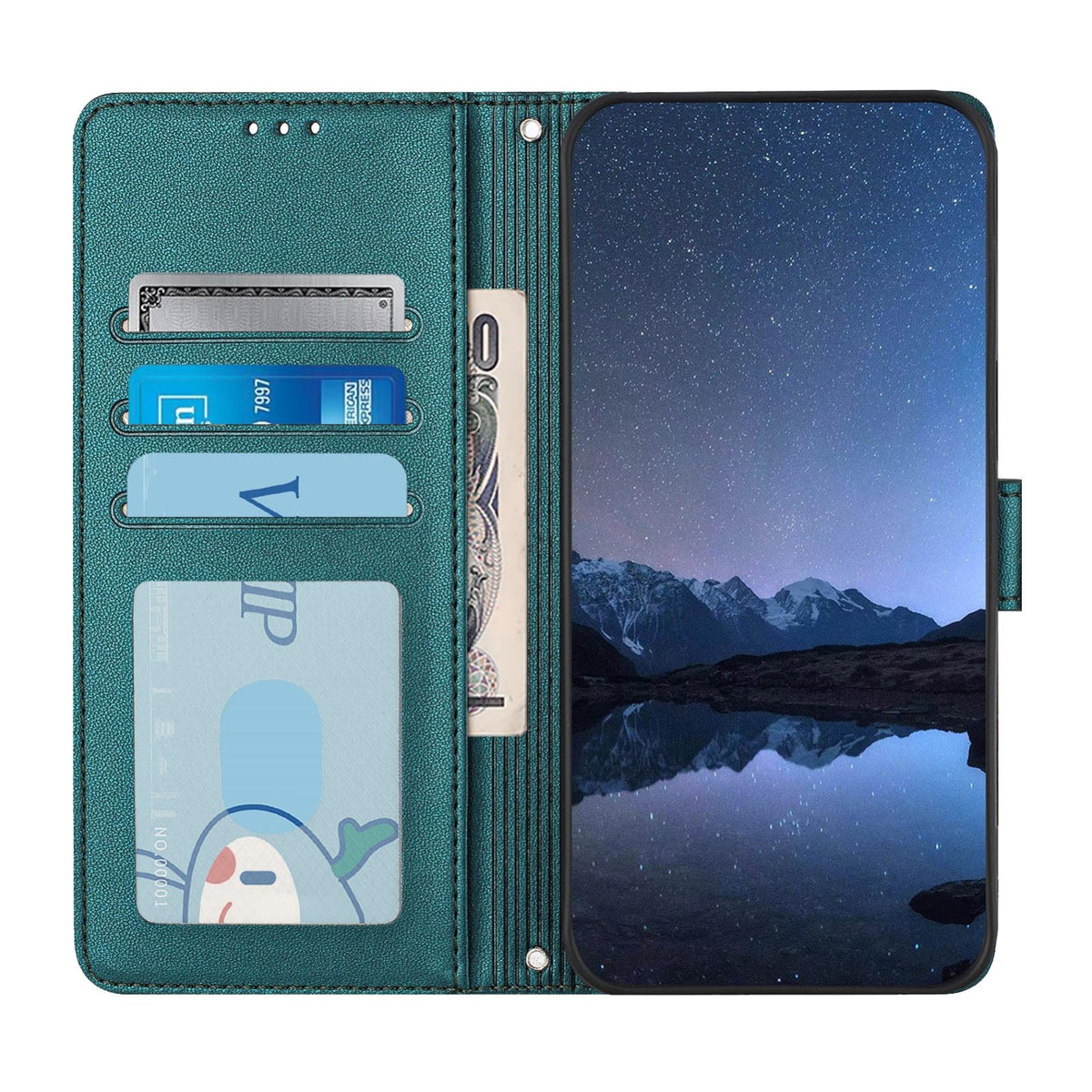 ELECTROPRIME For iPhone 15 Cat Rat Embossed Pattern RFID PU Phone Case with Wrist Strap(Peacock Green)
