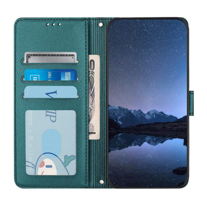 ELECTROPRIME For iPhone 15 Cat Rat Embossed Pattern RFID PU Phone Case with Wrist Strap(Peacock Green)