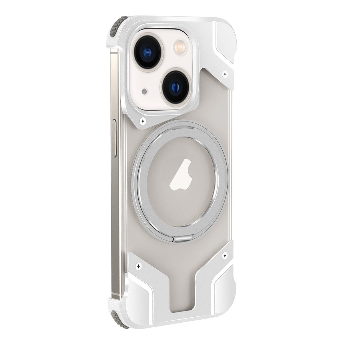 ELECTROPRIME For iPhone 15 Borderless MagSafe Rotating Holder Transparent Phone(Silver)