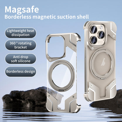 ELECTROPRIME For iPhone 15 Plus Borderless MagSafe Rotating Holder Transparent Phone(Titanium Primary)
