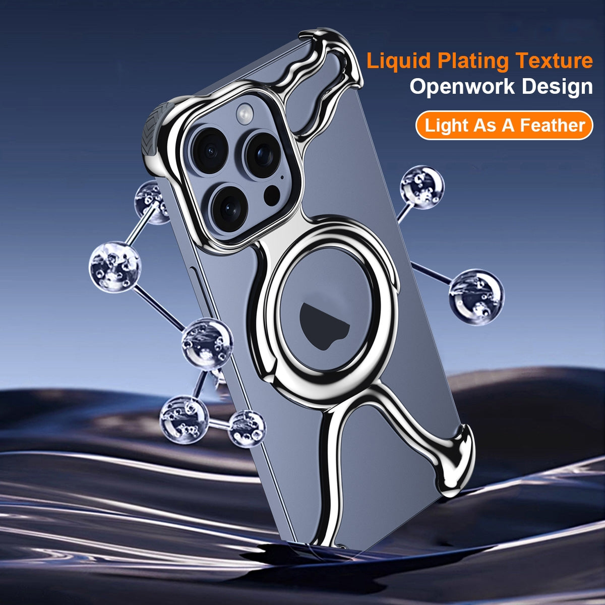 ELECTROPRIME For iPhone 15 Liquid Plating PC Hollow MagSafe Phone Case(Matt Silve)