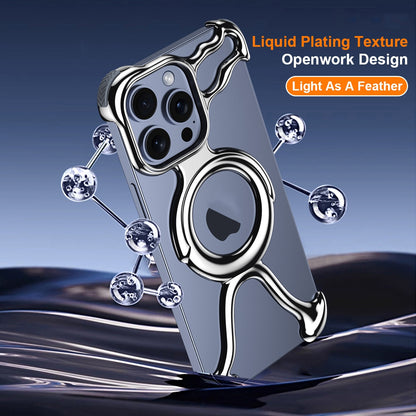 ELECTROPRIME For iPhone 15 Liquid Plating PC Hollow MagSafe Phone Case(Matt Silve)