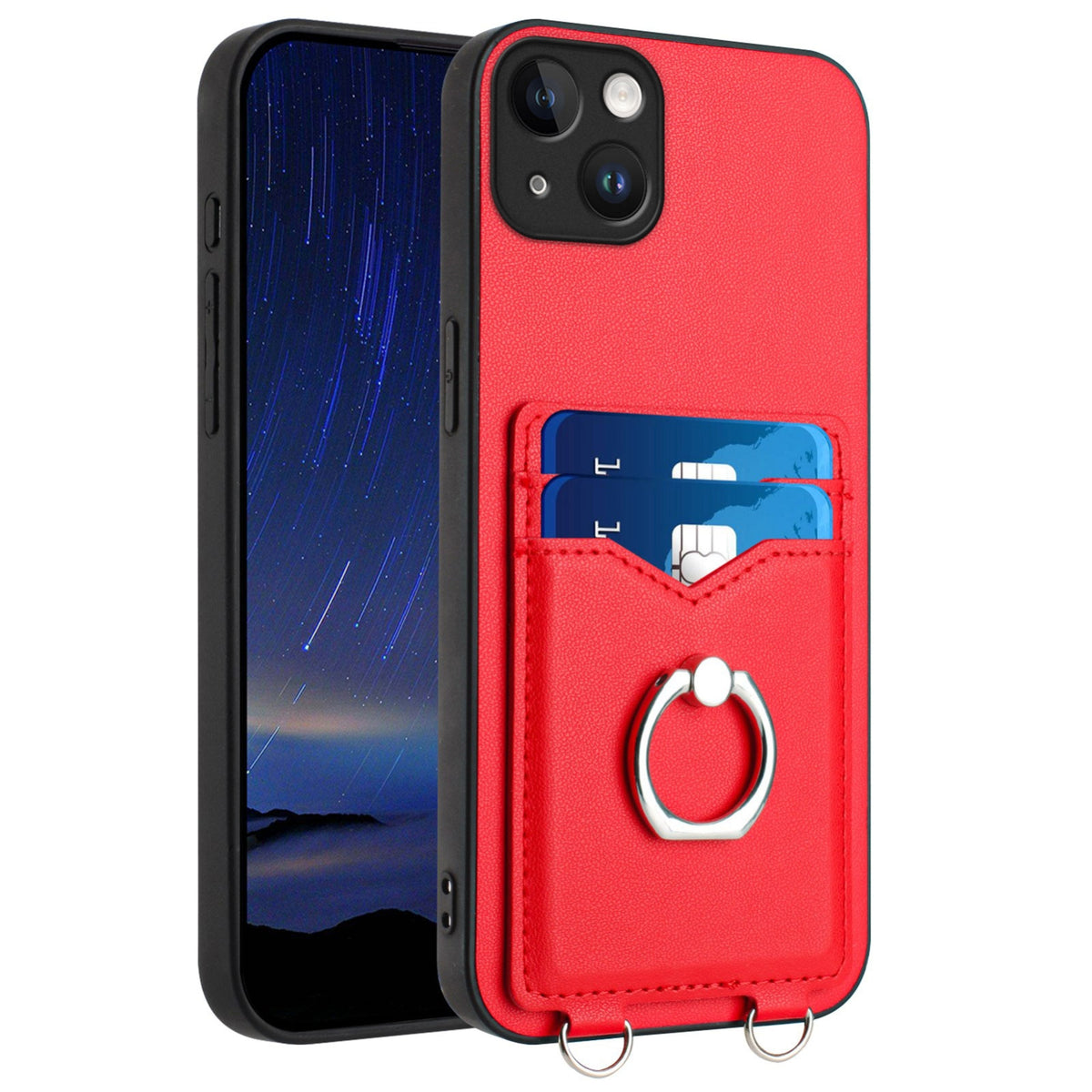 ELECTROPRIME For iPhone 15 Plus R20 Ring Card Holder Phone Case(Red)
