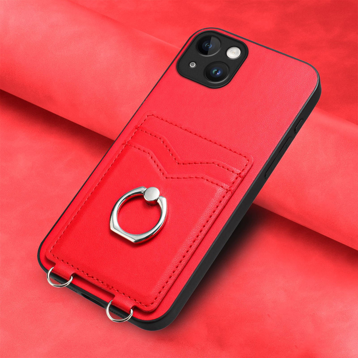 ELECTROPRIME For iPhone 15 Plus R20 Ring Card Holder Phone Case(Red)
