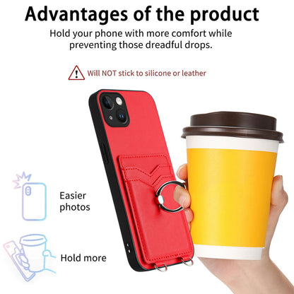 ELECTROPRIME For iPhone 15 Plus R20 Ring Card Holder Phone Case(Red)