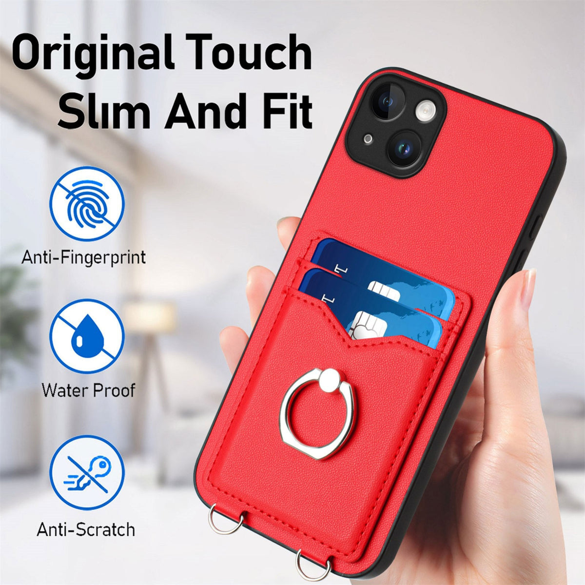 ELECTROPRIME For iPhone 15 Plus R20 Ring Card Holder Phone Case(Red)