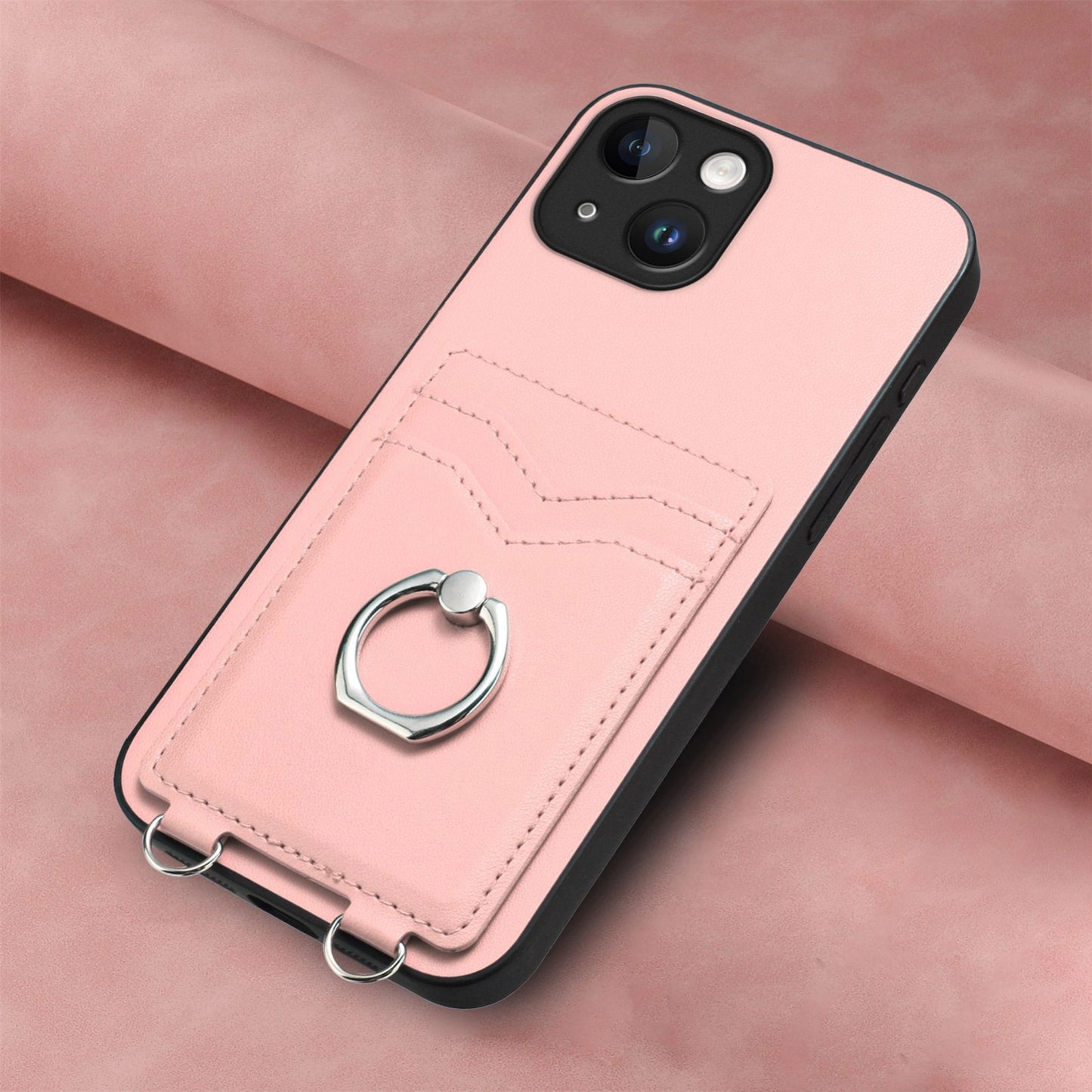 ELECTROPRIME For iPhone 15 R20 Ring Card Holder Phone Case(Pink)