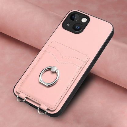 ELECTROPRIME For iPhone 15 R20 Ring Card Holder Phone Case(Pink)