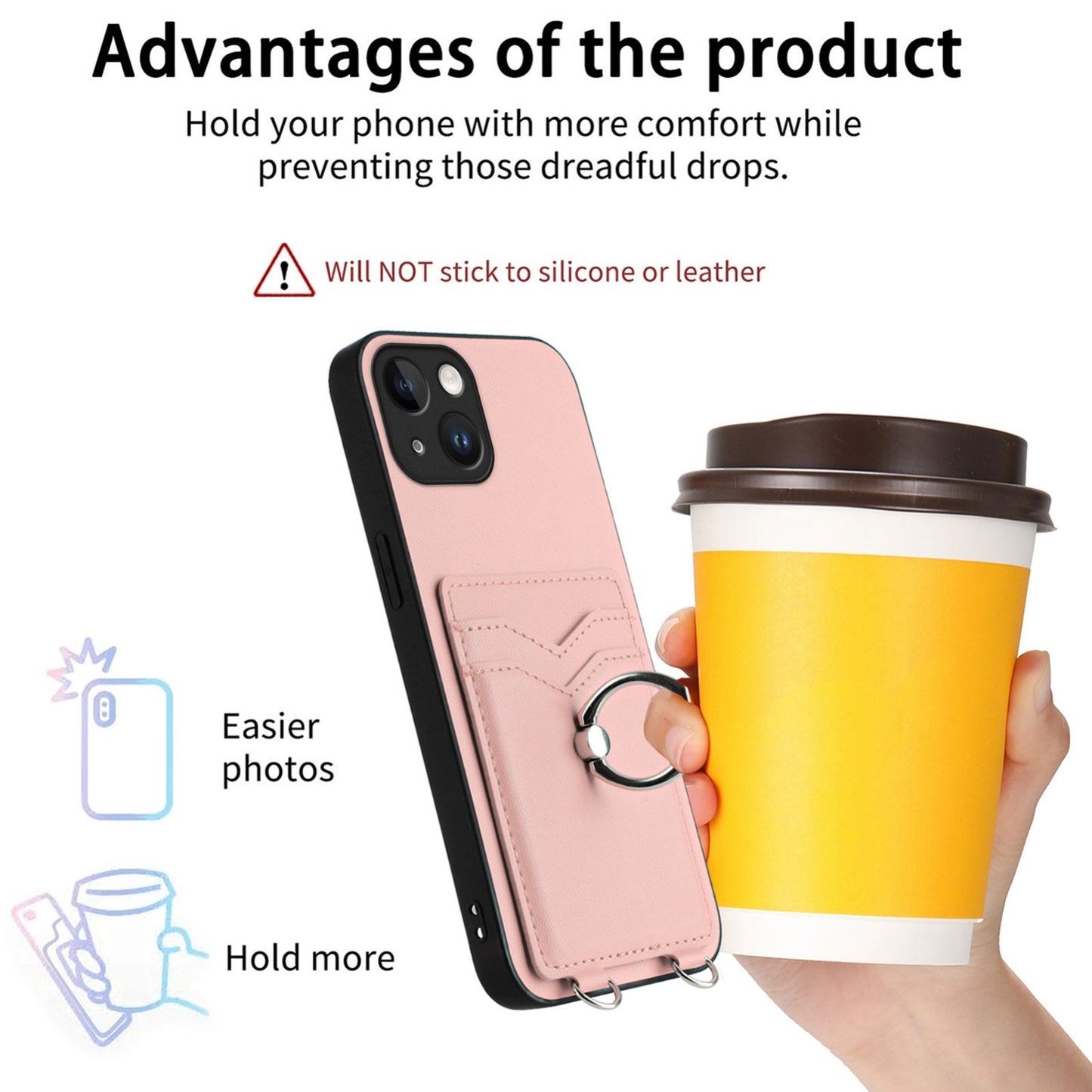 ELECTROPRIME For iPhone 15 R20 Ring Card Holder Phone Case(Pink)