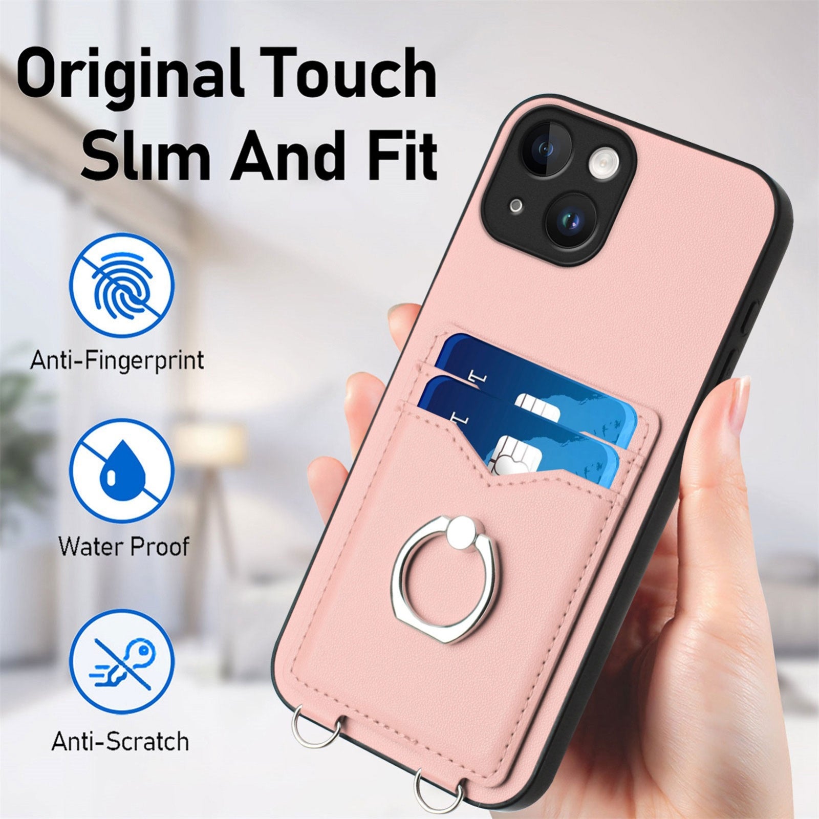 ELECTROPRIME For iPhone 15 R20 Ring Card Holder Phone Case(Pink)