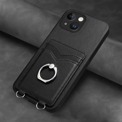 ELECTROPRIME For iPhone 15 R20 Ring Card Holder Phone Case(Black)