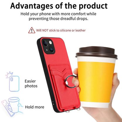 ELECTROPRIME For iPhone 15 R20 Ring Card Holder Phone Case(Red)