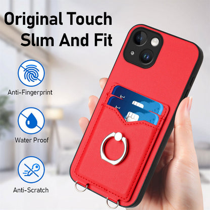 ELECTROPRIME For iPhone 15 R20 Ring Card Holder Phone Case(Red)