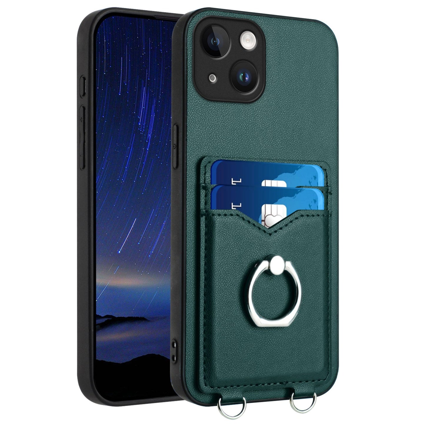 ELECTROPRIME For iPhone 15 R20 Ring Card Holder Phone Case(Green)