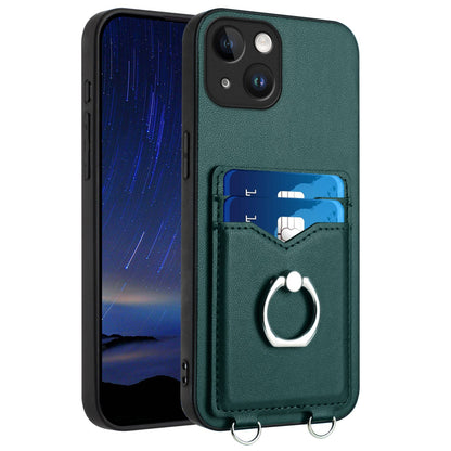 ELECTROPRIME For iPhone 15 R20 Ring Card Holder Phone Case(Green)
