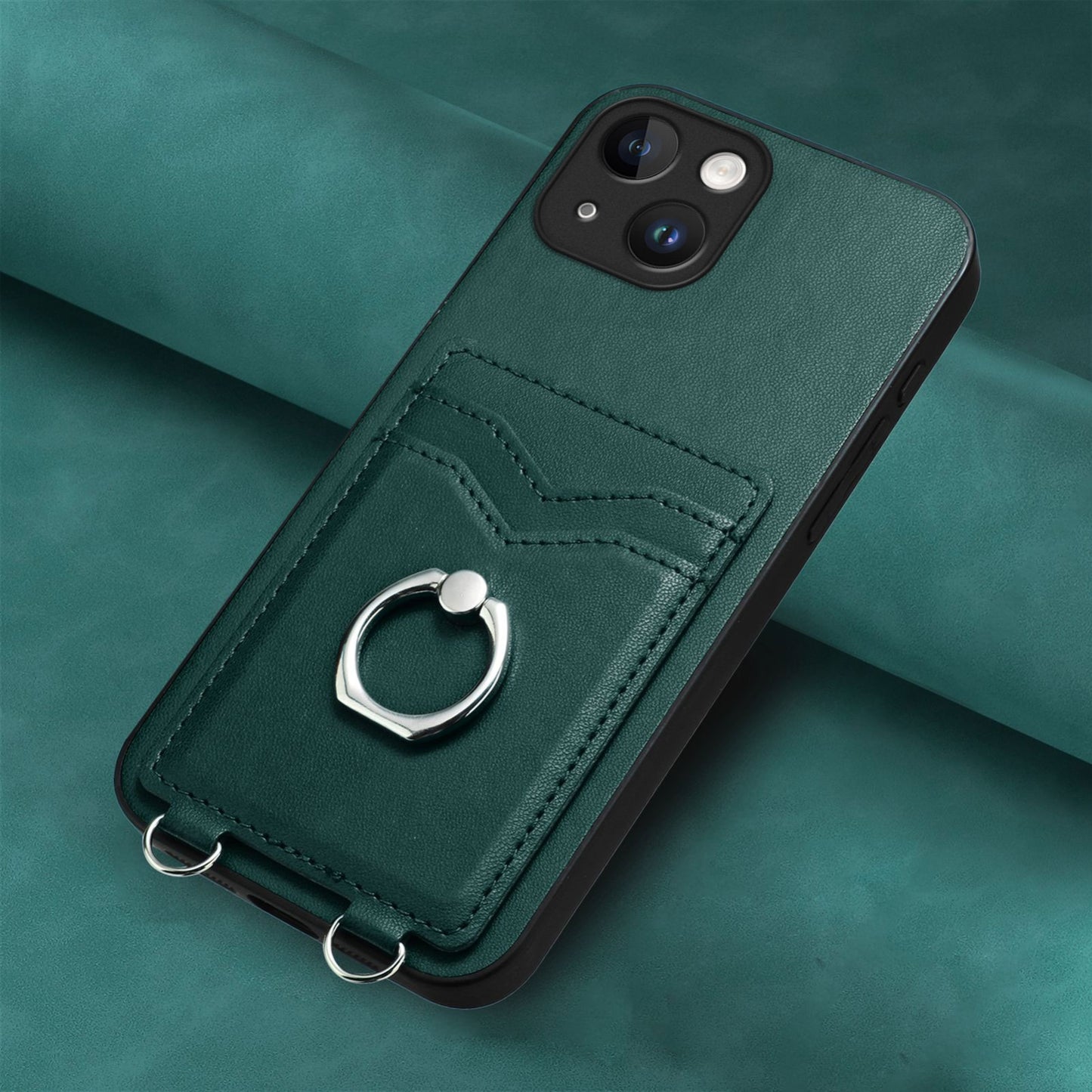 ELECTROPRIME For iPhone 15 R20 Ring Card Holder Phone Case(Green)
