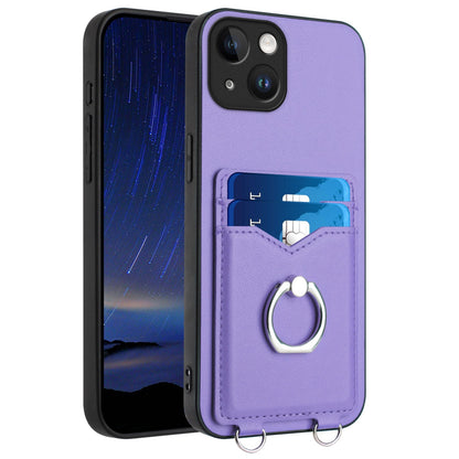 ELECTROPRIME For iPhone 15 R20 Ring Card Holder Phone Case(Purple)
