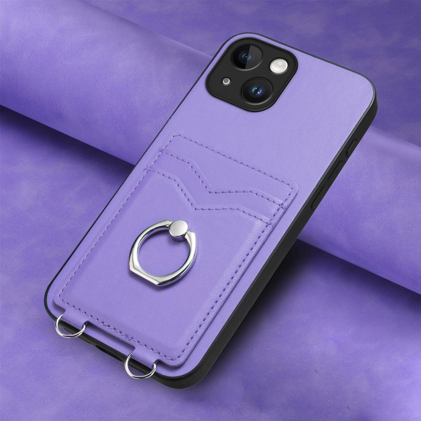 ELECTROPRIME For iPhone 15 R20 Ring Card Holder Phone Case(Purple)