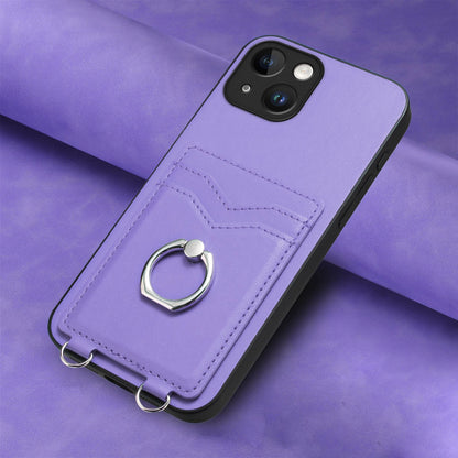 ELECTROPRIME For iPhone 15 R20 Ring Card Holder Phone Case(Purple)