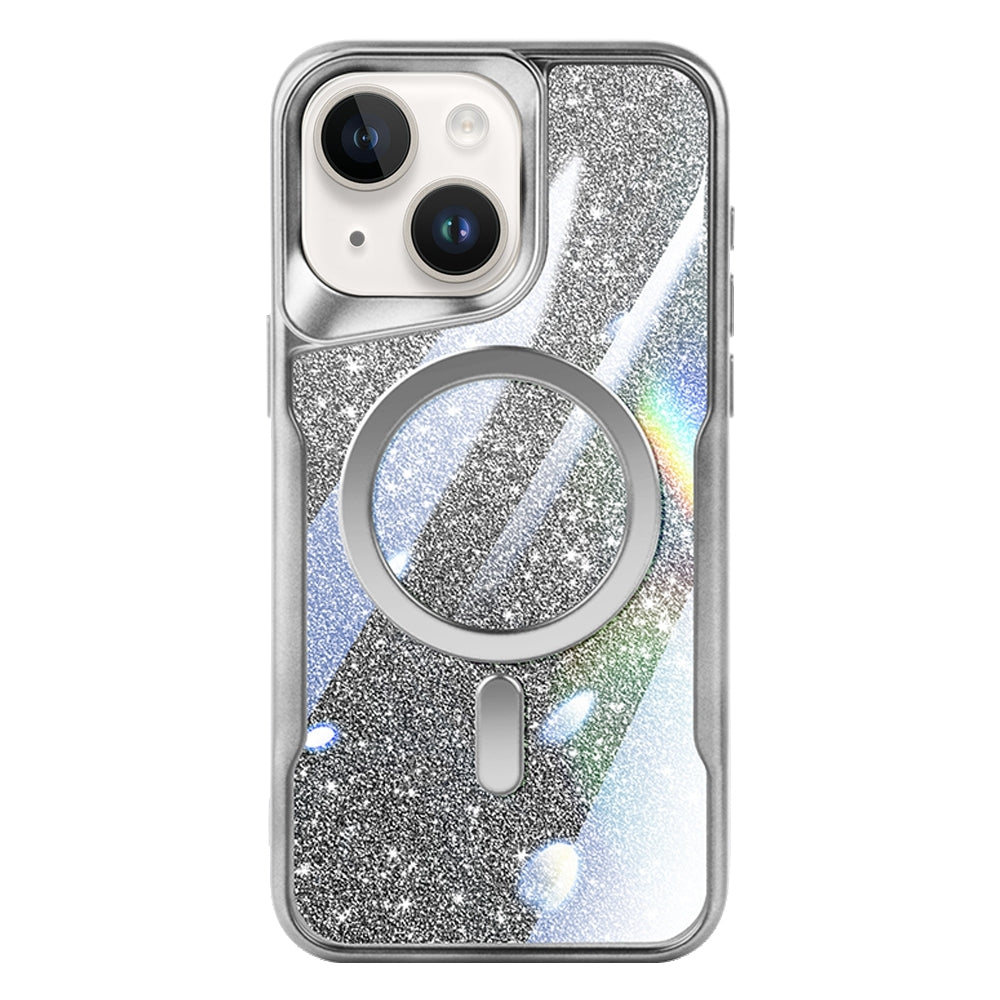 ELECTROPRIME For iPhone 15 Plus Blade MagSafe Magnetic Gradient Glitter PC Phone Case(Silver White)