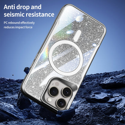 ELECTROPRIME For iPhone 15 Plus Blade MagSafe Magnetic Gradient Glitter PC Phone Case(Silver White)