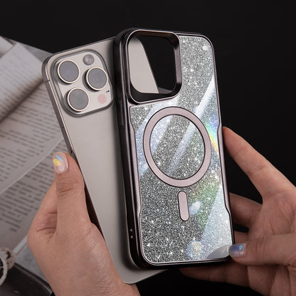 ELECTROPRIME For iPhone 15 Plus Blade MagSafe Magnetic Gradient Glitter PC Phone Case(Silver White)